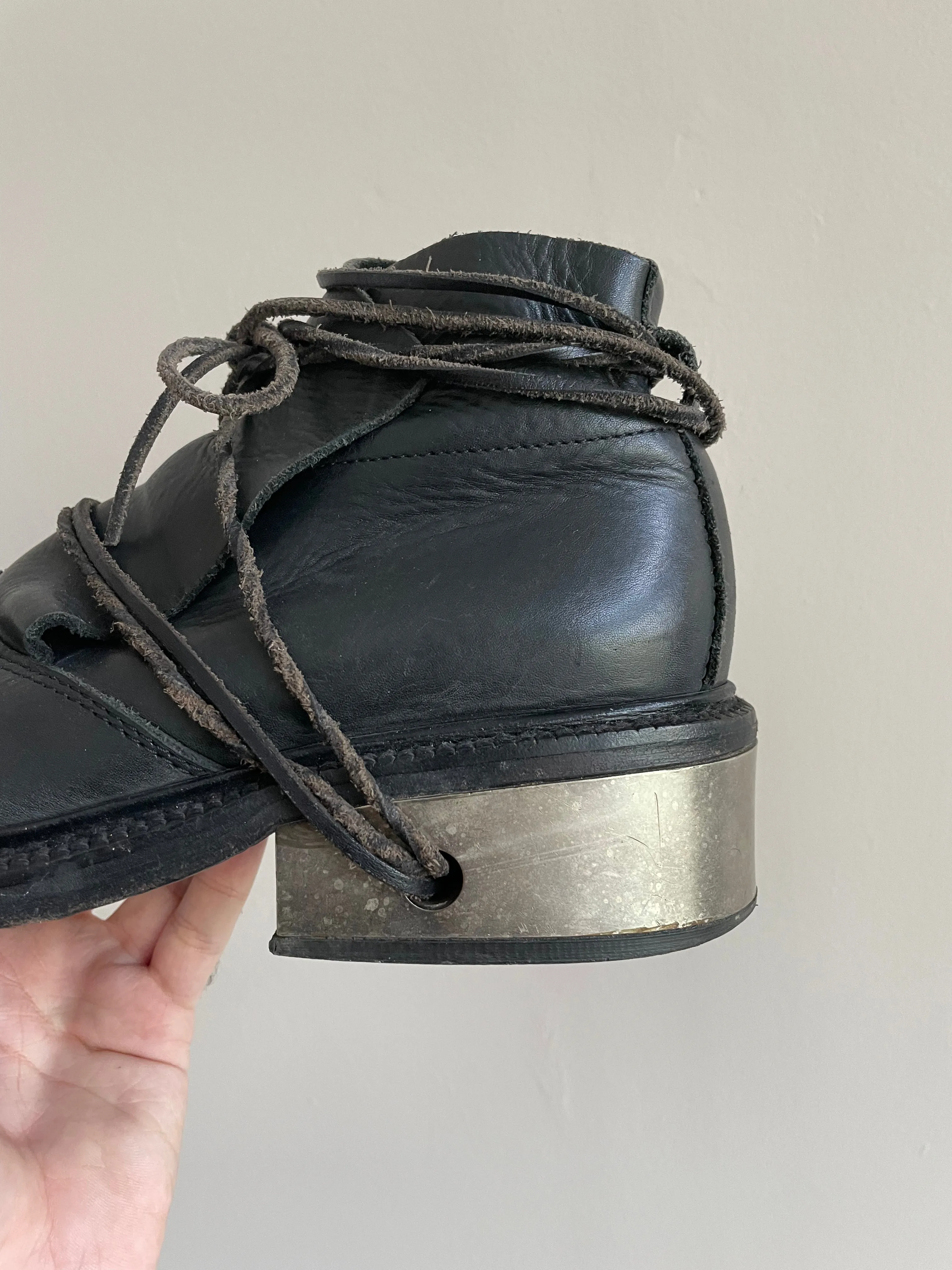 1990s Dirk Bikkembergs laces through metal heel boots