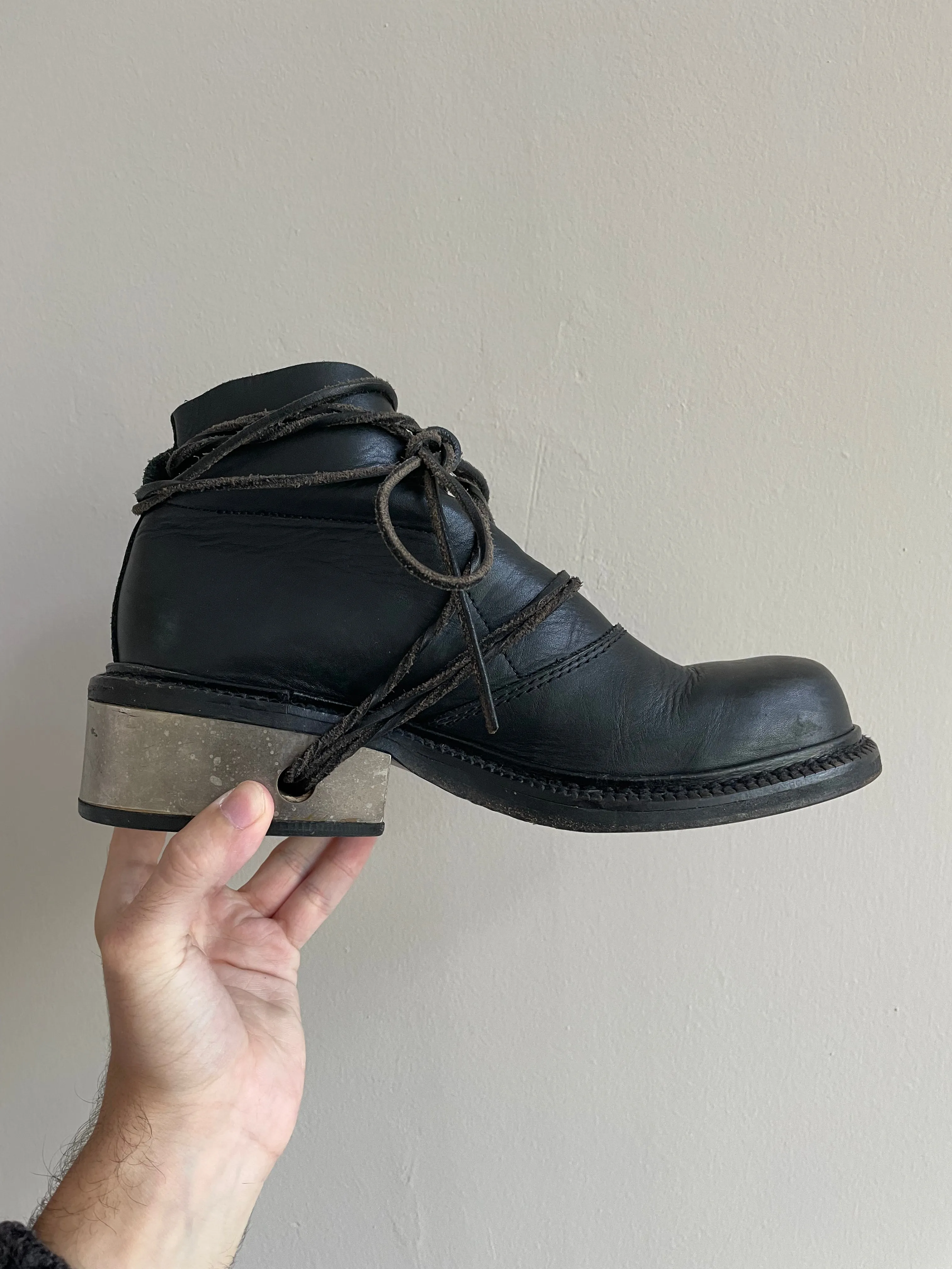 1990s Dirk Bikkembergs laces through metal heel boots