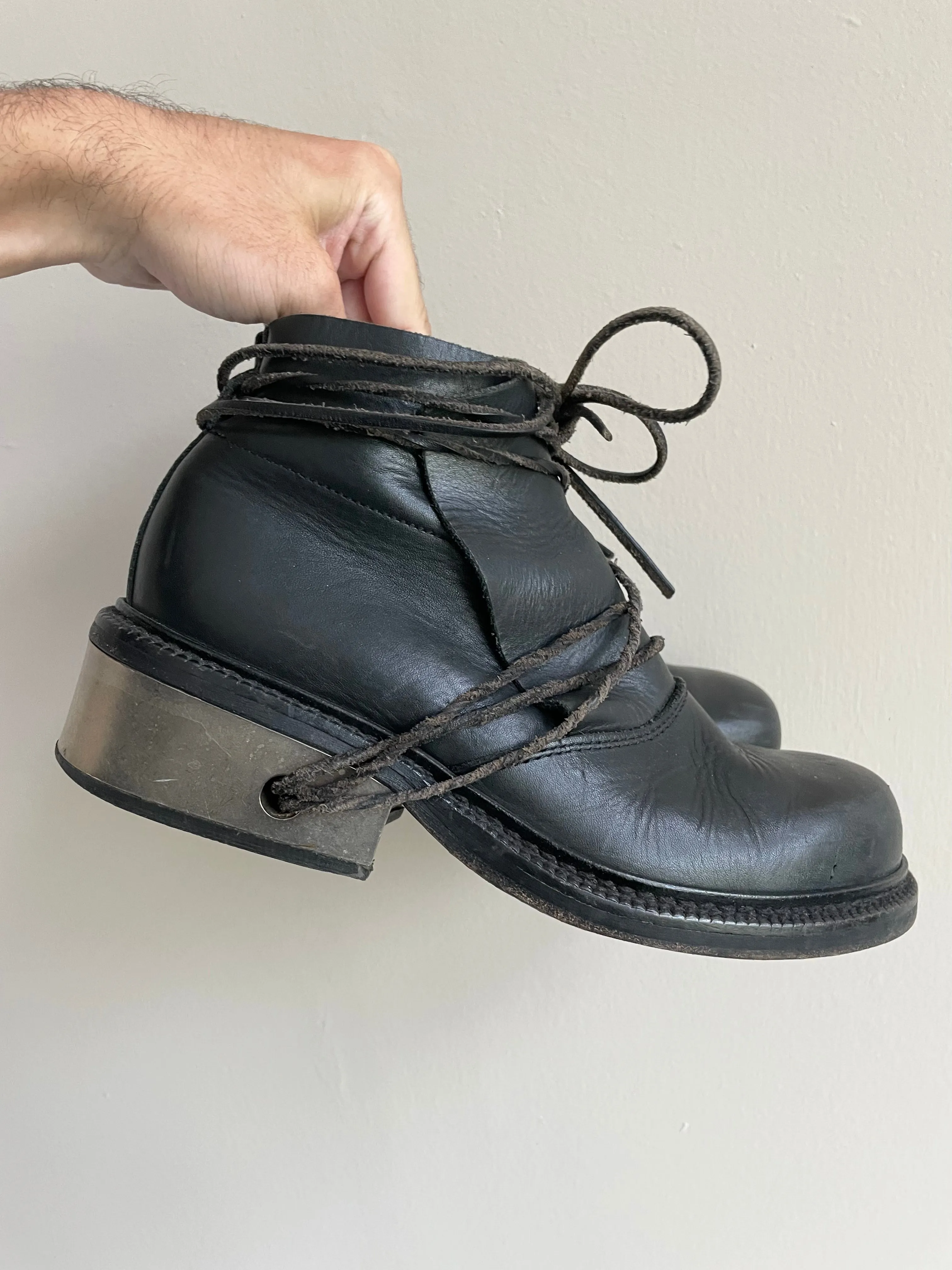1990s Dirk Bikkembergs laces through metal heel boots