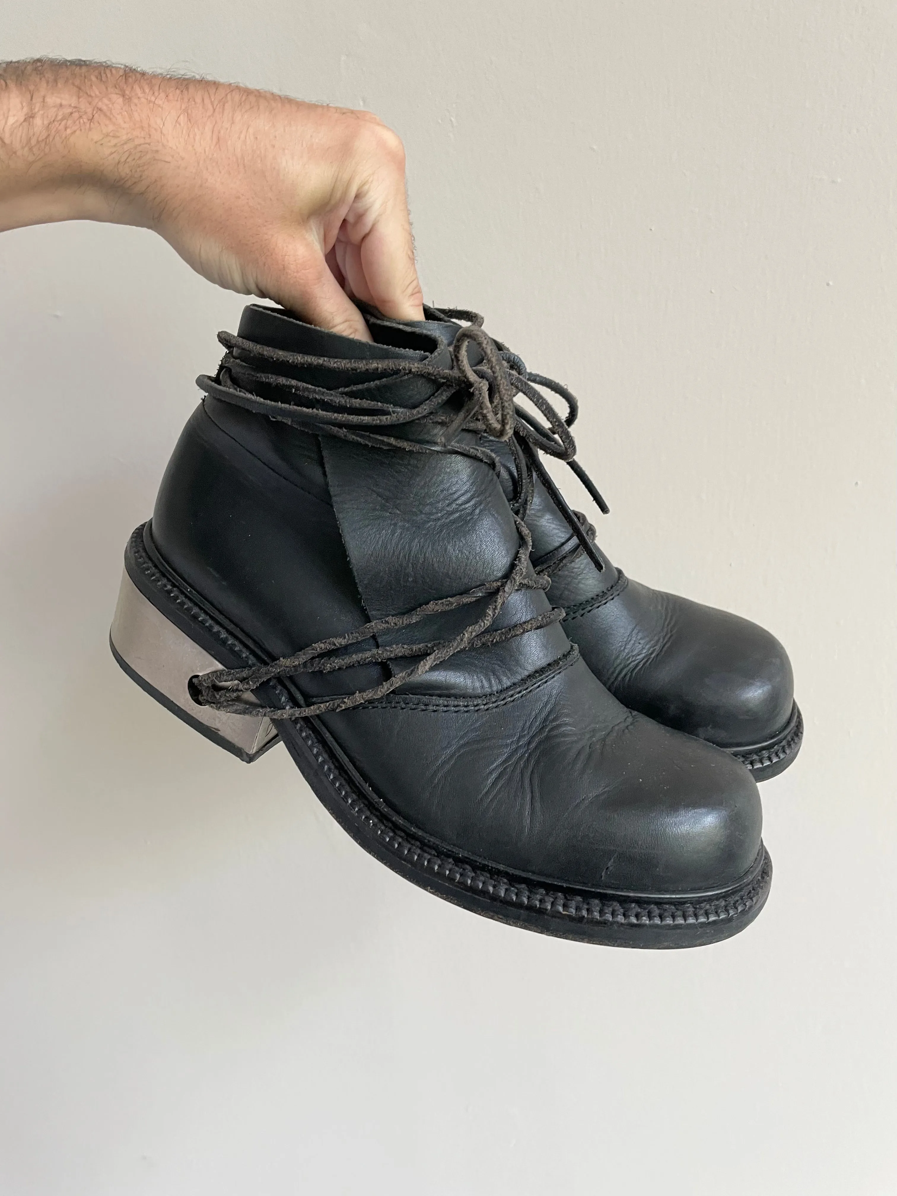 1990s Dirk Bikkembergs laces through metal heel boots