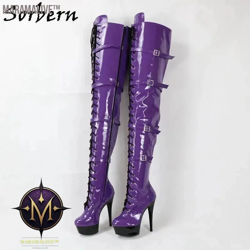 75Cm Thigh High Long Boot Women Purple Shoes High Heels Bed Footwear Size 10 Spring Booty Fetish Heels Platform