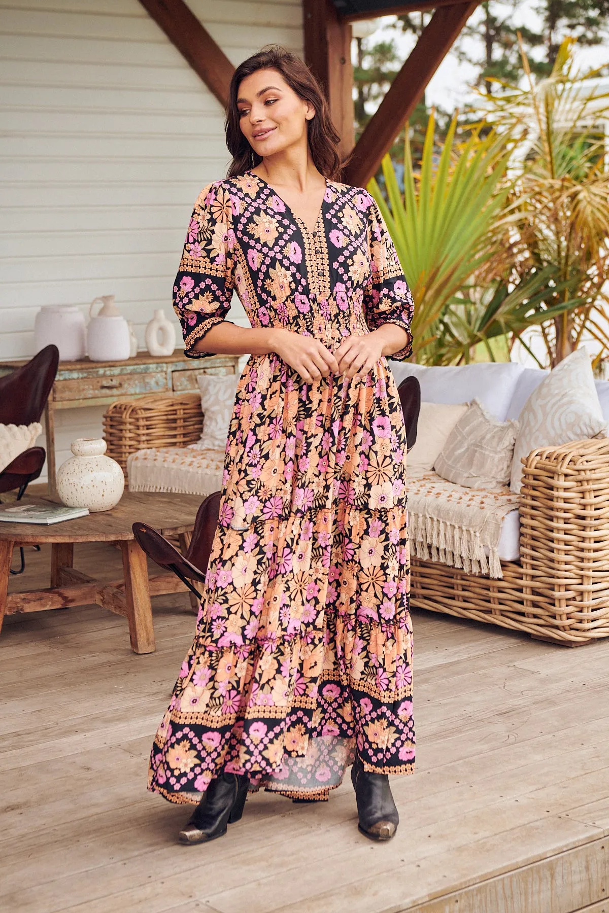 Apricot Blossom Print Chelsea Maxi
