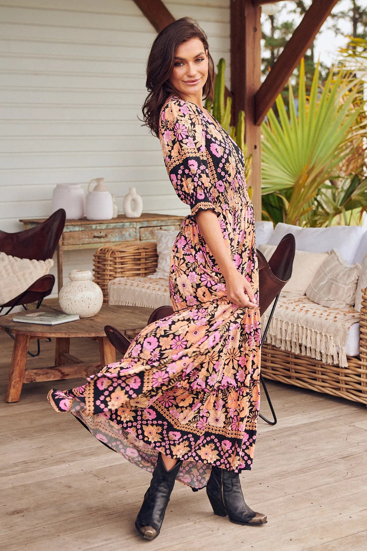 Apricot Blossom Print Chelsea Maxi