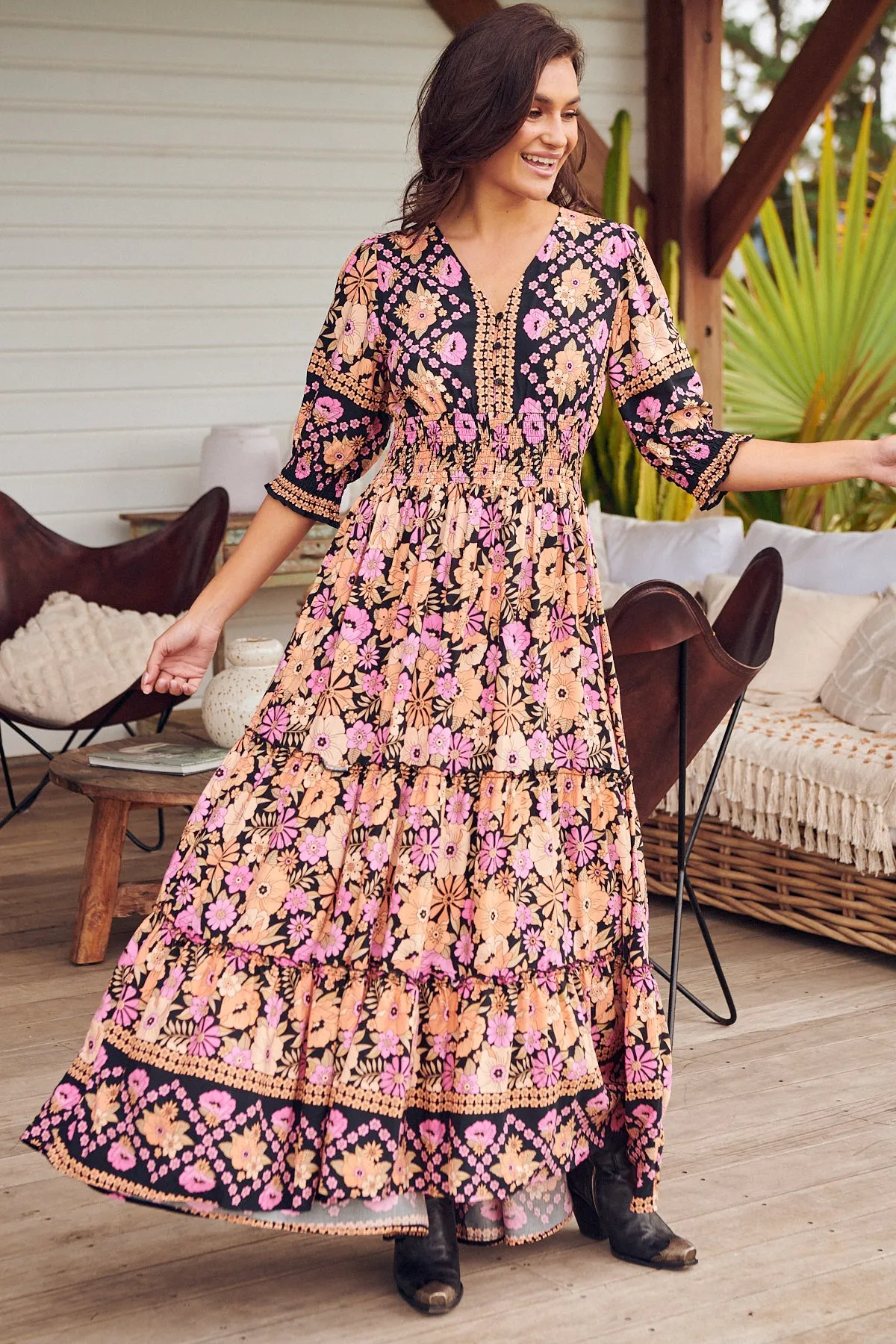 Apricot Blossom Print Chelsea Maxi