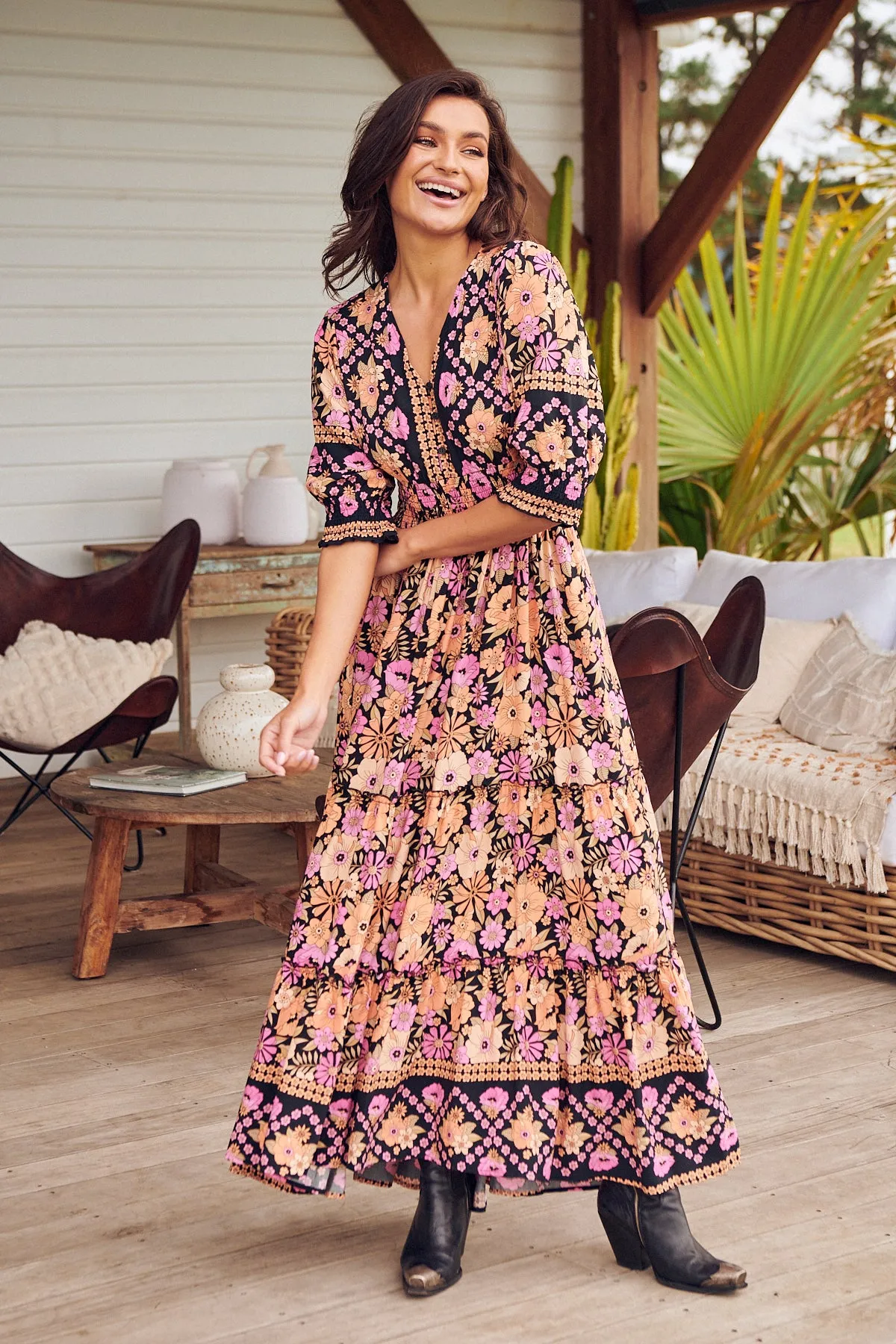 Apricot Blossom Print Chelsea Maxi