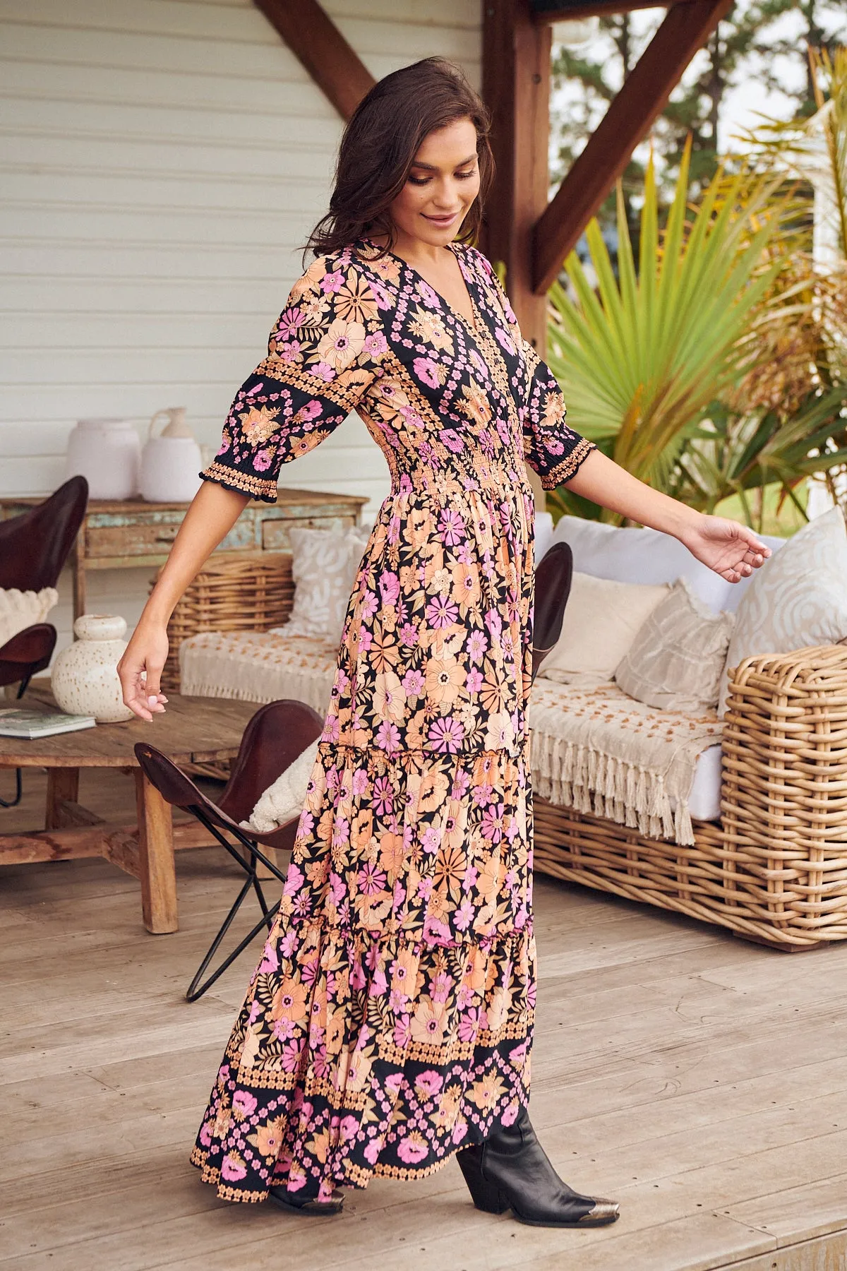 Apricot Blossom Print Chelsea Maxi