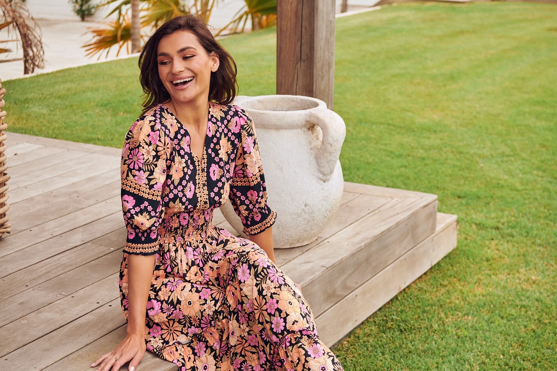 Apricot Blossom Print Chelsea Maxi