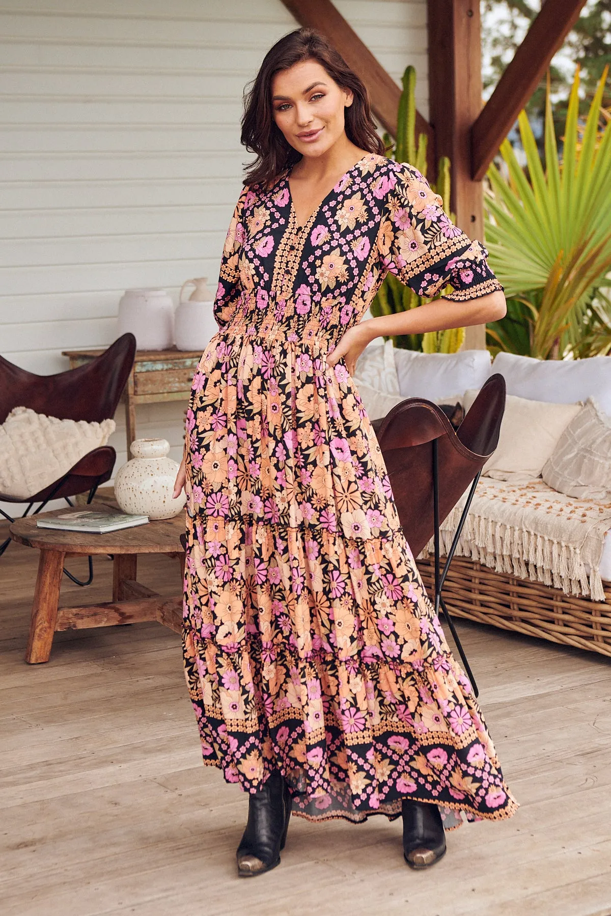 Apricot Blossom Print Chelsea Maxi