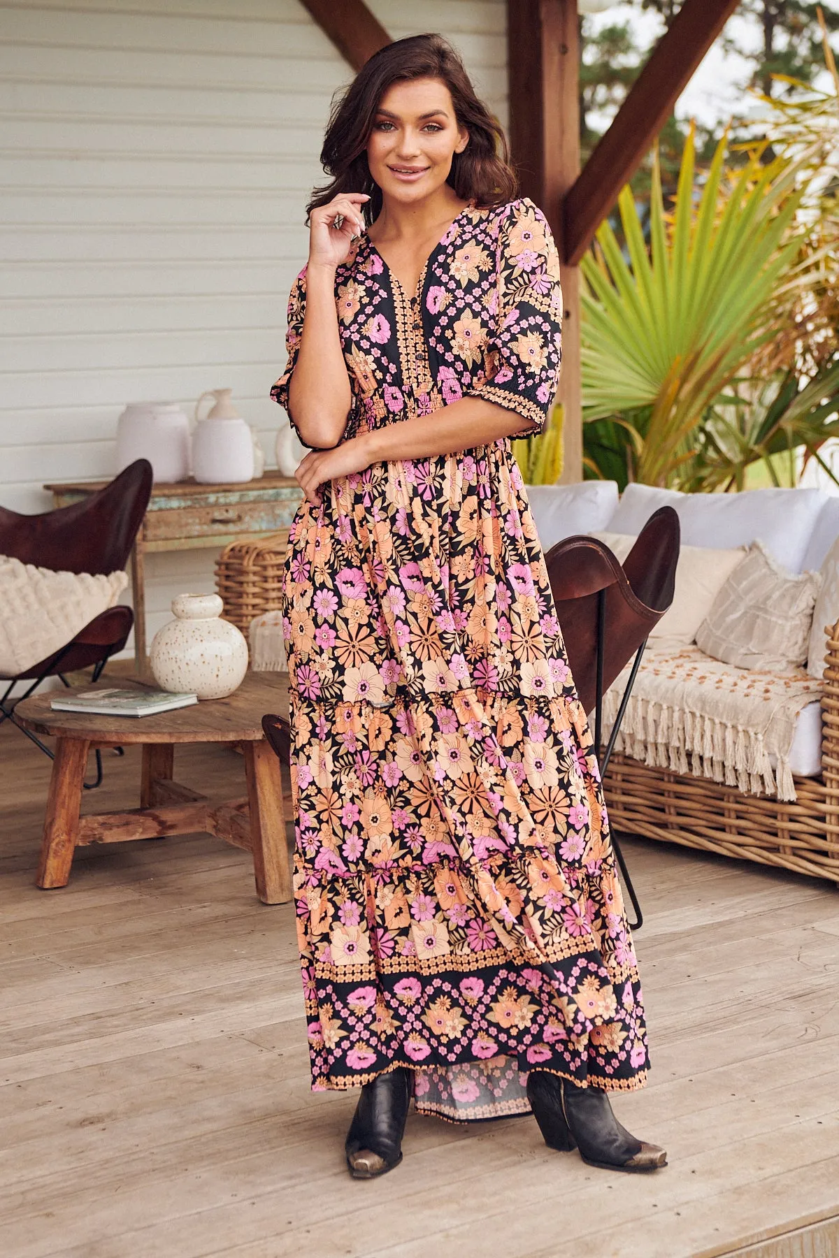 Apricot Blossom Print Chelsea Maxi