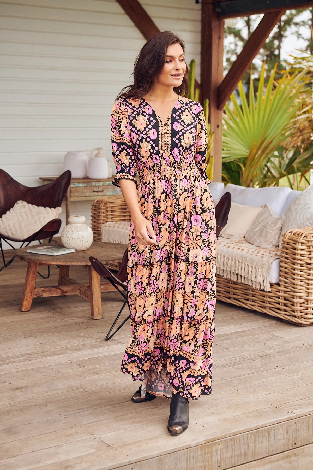 Apricot Blossom Print Chelsea Maxi
