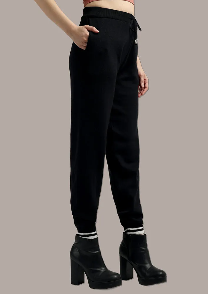 Black & White Top And  Joggers Two- Piece Knitted Set