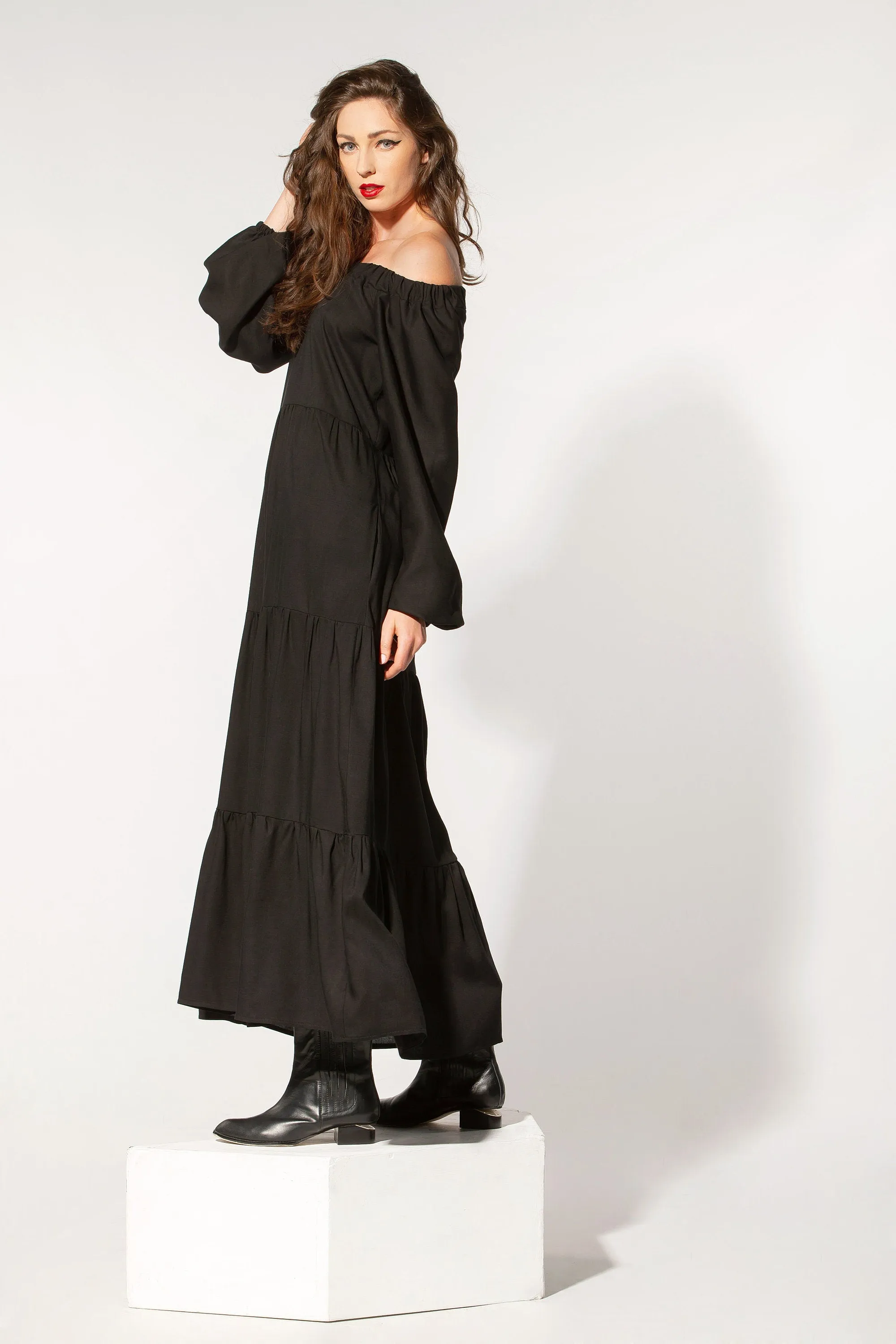 Black Maxi Dress, Off Shoulder Dress, Loose Dress, Gothic Dress, Plus Size Clothing, Oversize Dress, Steampunk Dress, Formal Dress