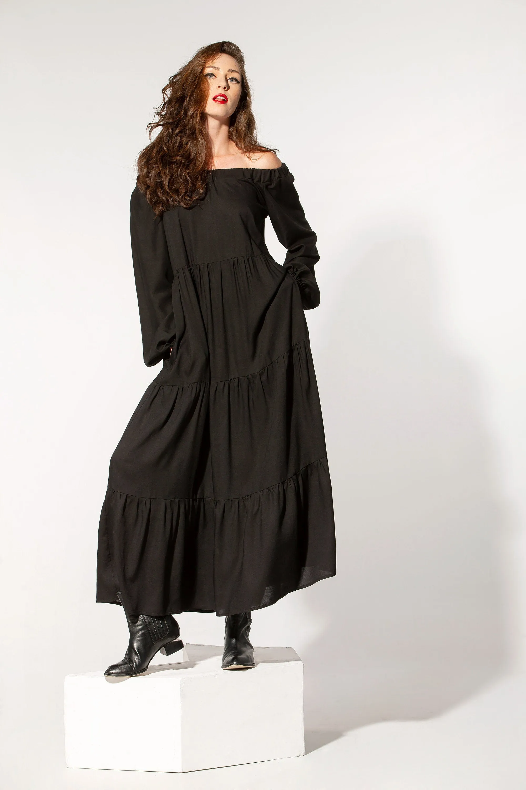 Black Maxi Dress, Off Shoulder Dress, Loose Dress, Gothic Dress, Plus Size Clothing, Oversize Dress, Steampunk Dress, Formal Dress