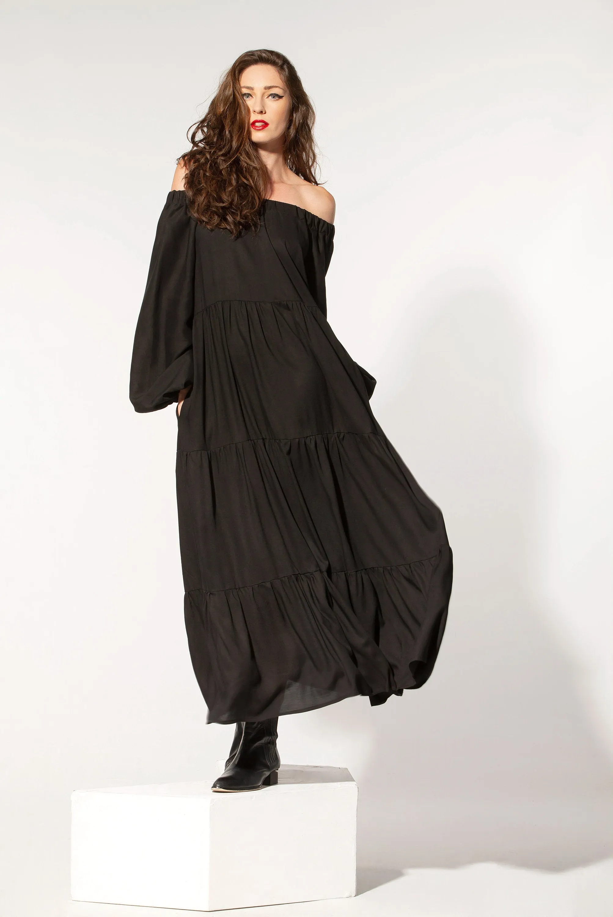 Black Maxi Dress, Off Shoulder Dress, Loose Dress, Gothic Dress, Plus Size Clothing, Oversize Dress, Steampunk Dress, Formal Dress