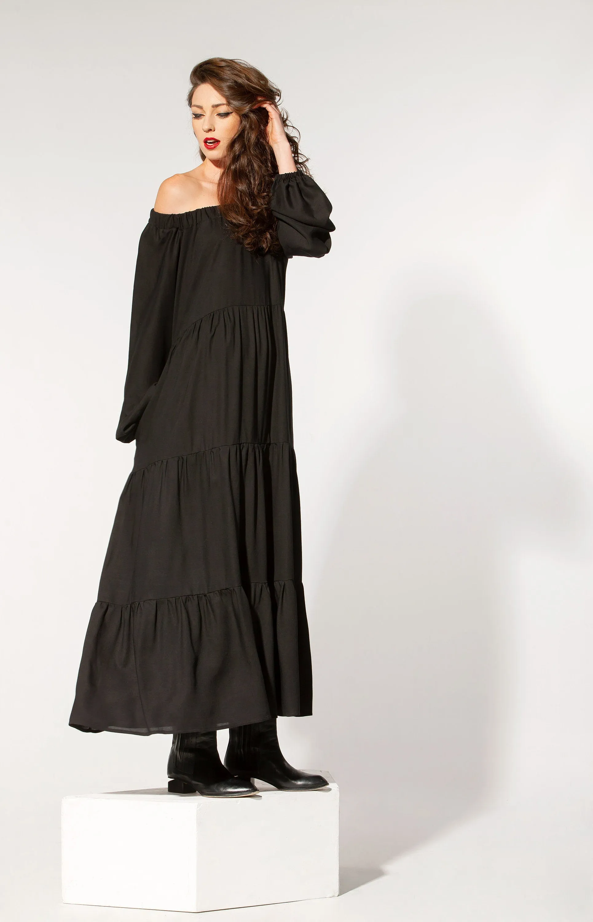 Black Maxi Dress, Off Shoulder Dress, Loose Dress, Gothic Dress, Plus Size Clothing, Oversize Dress, Steampunk Dress, Formal Dress