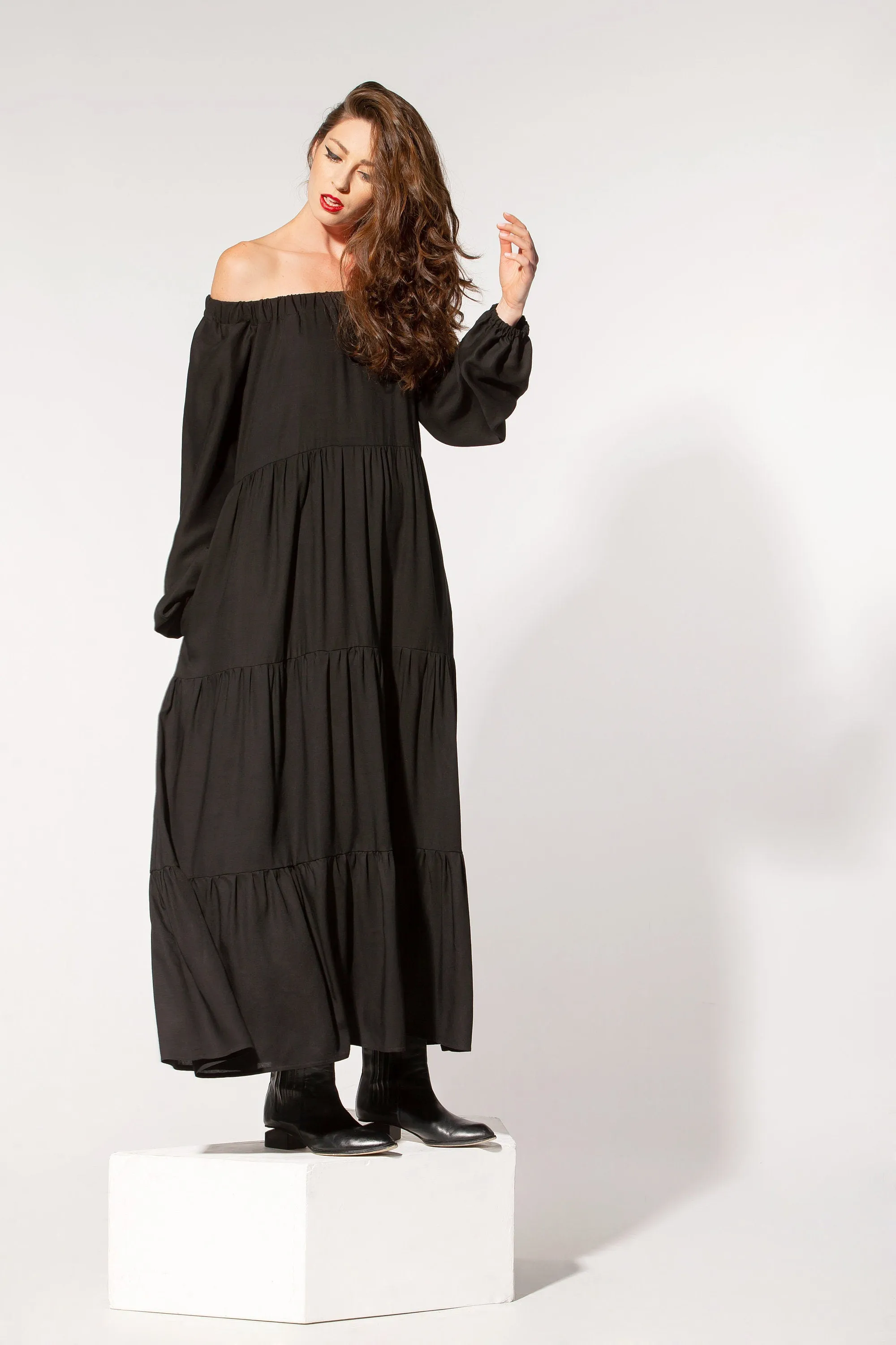 Black Maxi Dress, Off Shoulder Dress, Loose Dress, Gothic Dress, Plus Size Clothing, Oversize Dress, Steampunk Dress, Formal Dress