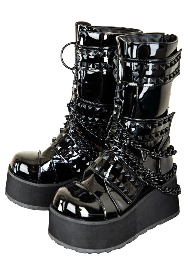 Black Patent Pyramid Studded Boots