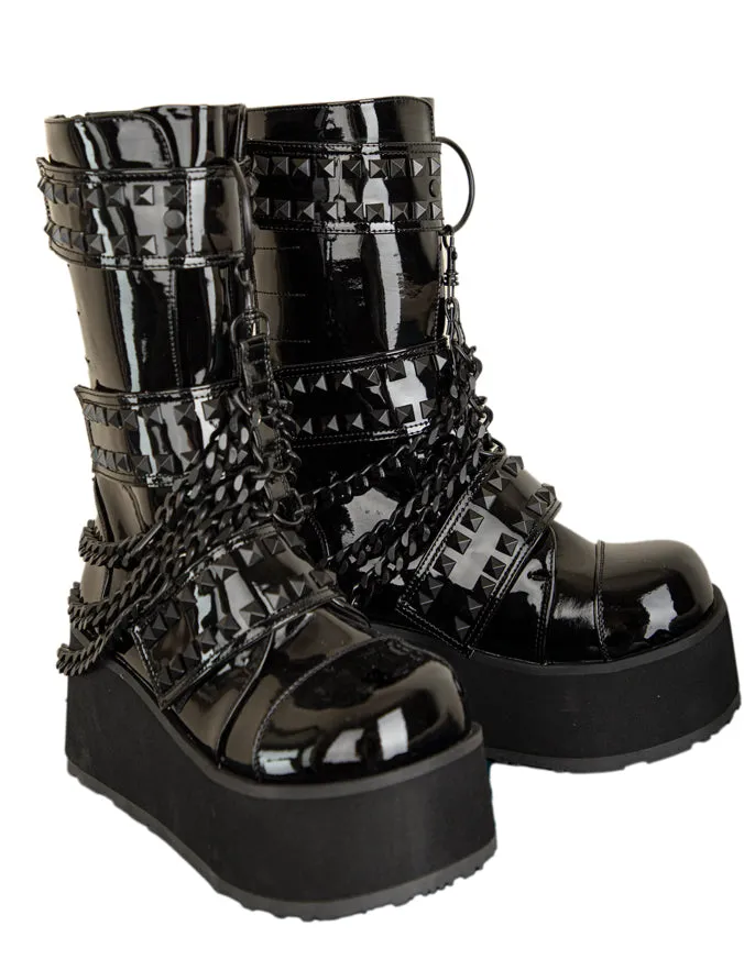 Black Patent Pyramid Studded Boots
