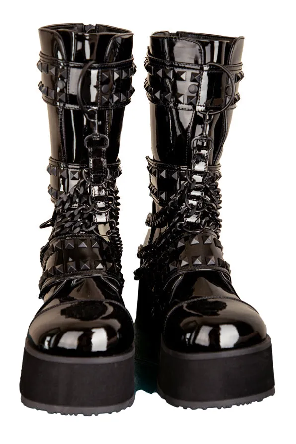 Black Patent Pyramid Studded Boots
