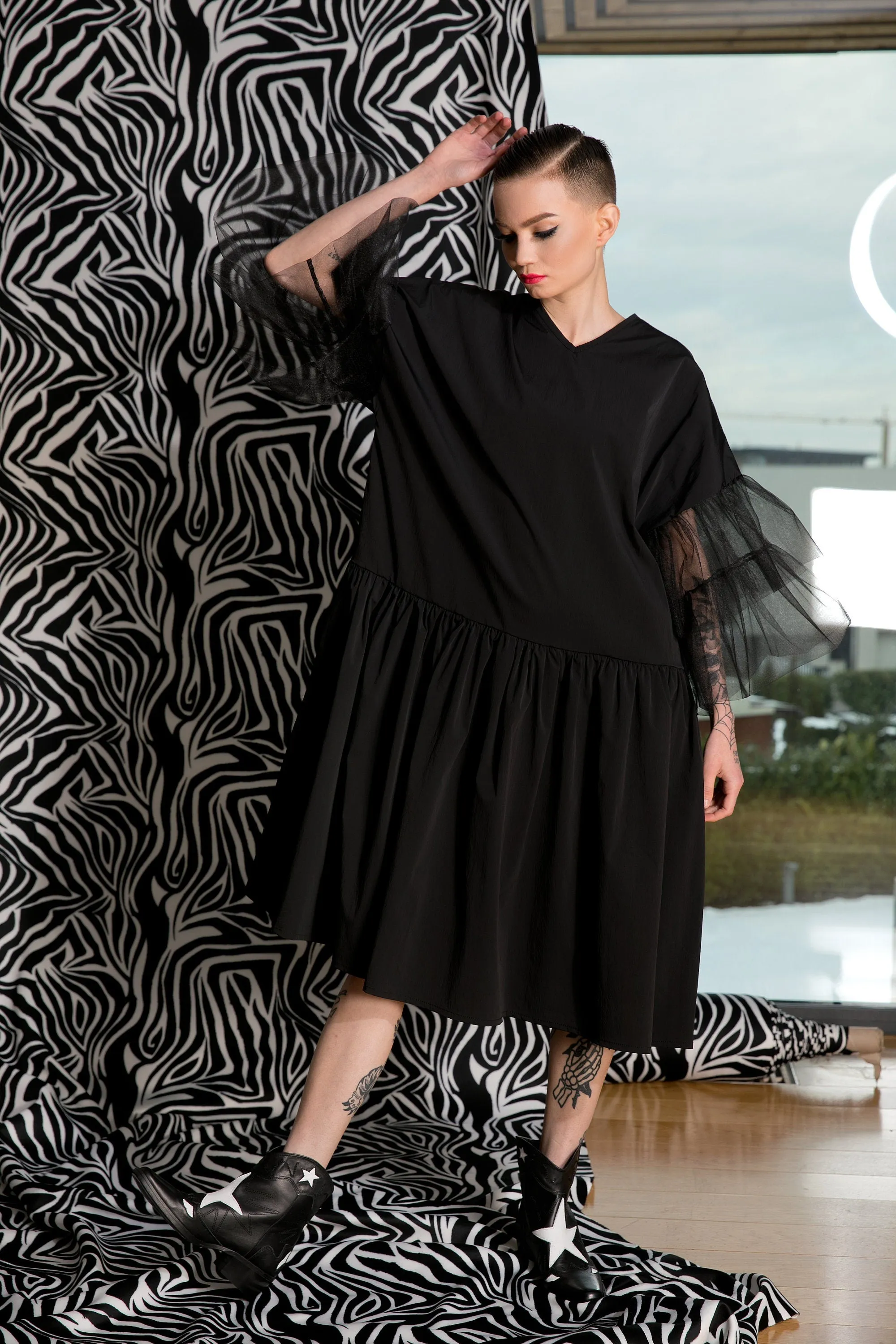 Black Ruffle Dress, Black Tulle Dress, Black Gothic Dress, Plus Size Clothing, Dress For Women, Knee Length Dress, Fall Dress, Vampire Dress