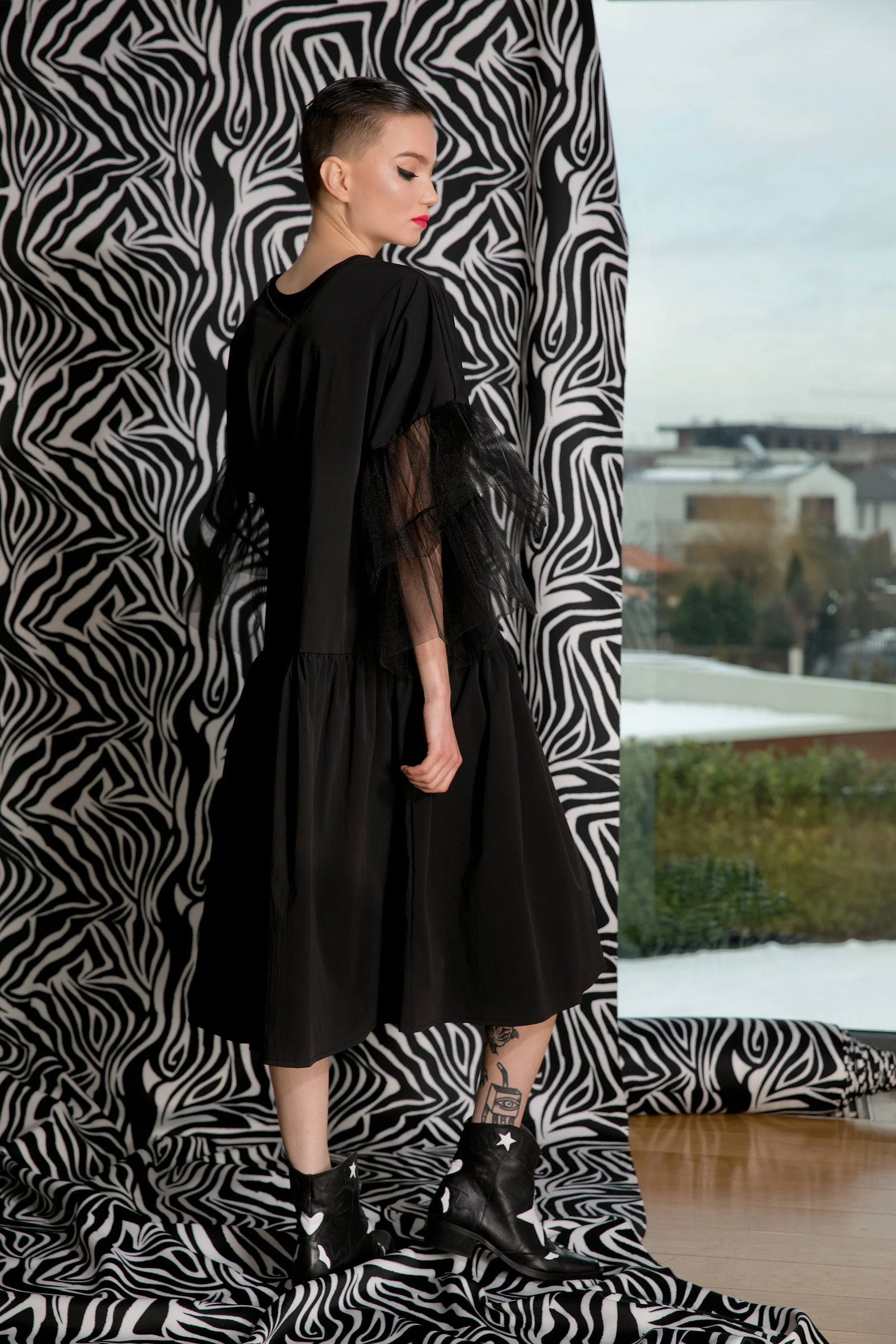 Black Ruffle Dress, Black Tulle Dress, Black Gothic Dress, Plus Size Clothing, Dress For Women, Knee Length Dress, Fall Dress, Vampire Dress