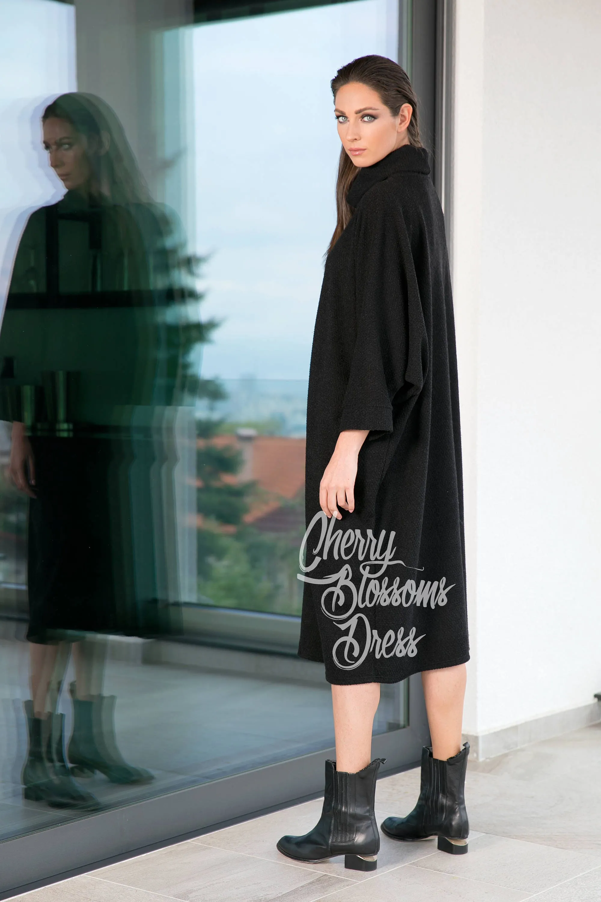Black Tunic Dress, Sweater Dress, Turtleneck Dress, Plus Size Clothing, Fall Dress, Loose Dress, Winter Dress, Midi Dress, Gothic Clothing