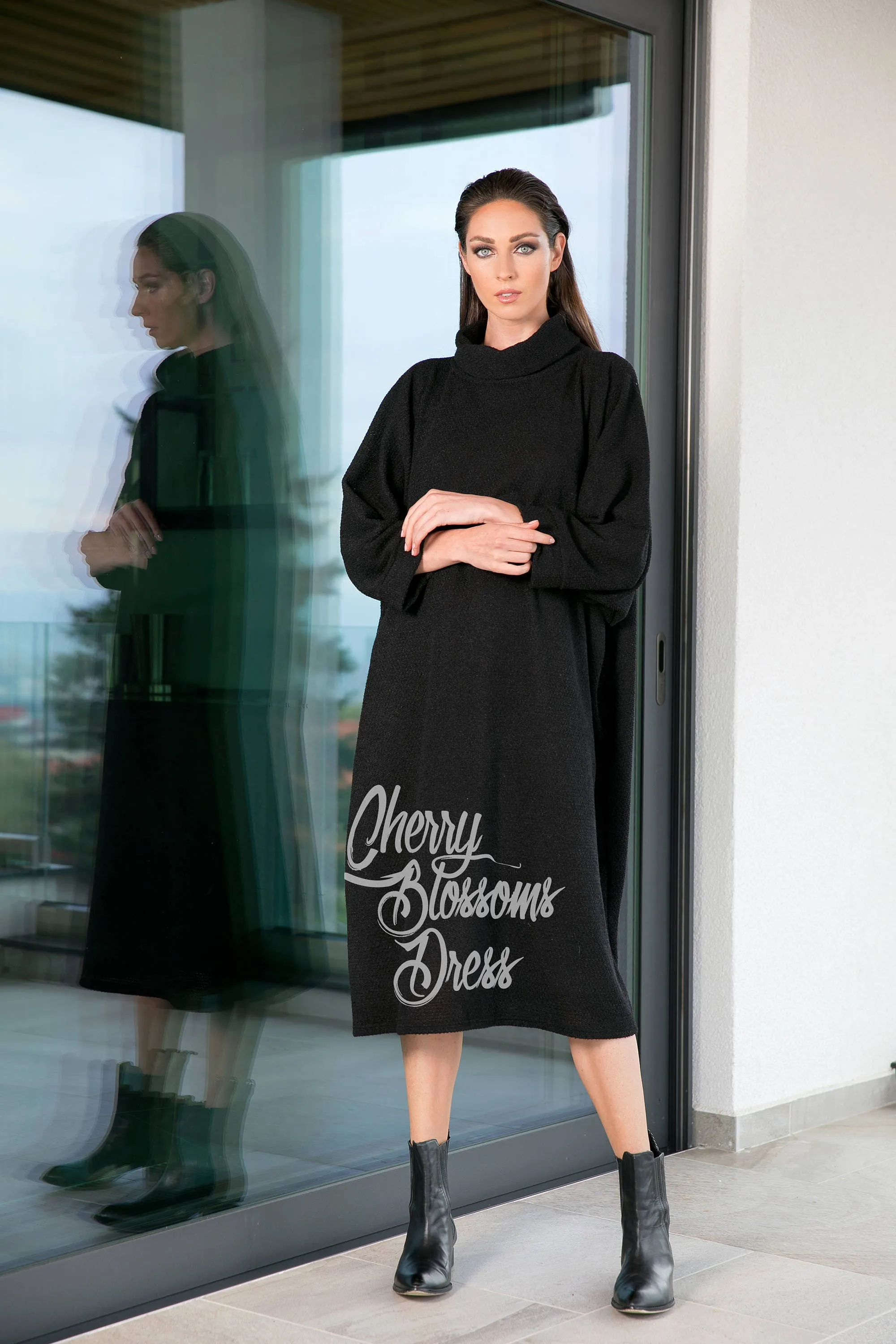 Black Tunic Dress, Sweater Dress, Turtleneck Dress, Plus Size Clothing, Fall Dress, Loose Dress, Winter Dress, Midi Dress, Gothic Clothing