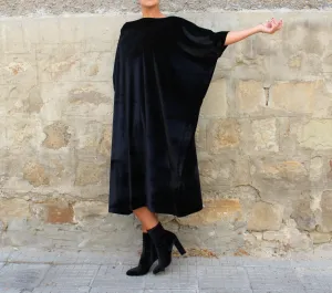 Black Velvet Dress, Winter Cover Up, Evening Dress, New Year's Dress, Black Midi Dress, Gothic Dress, Plus Size Clothing, Loose Dress