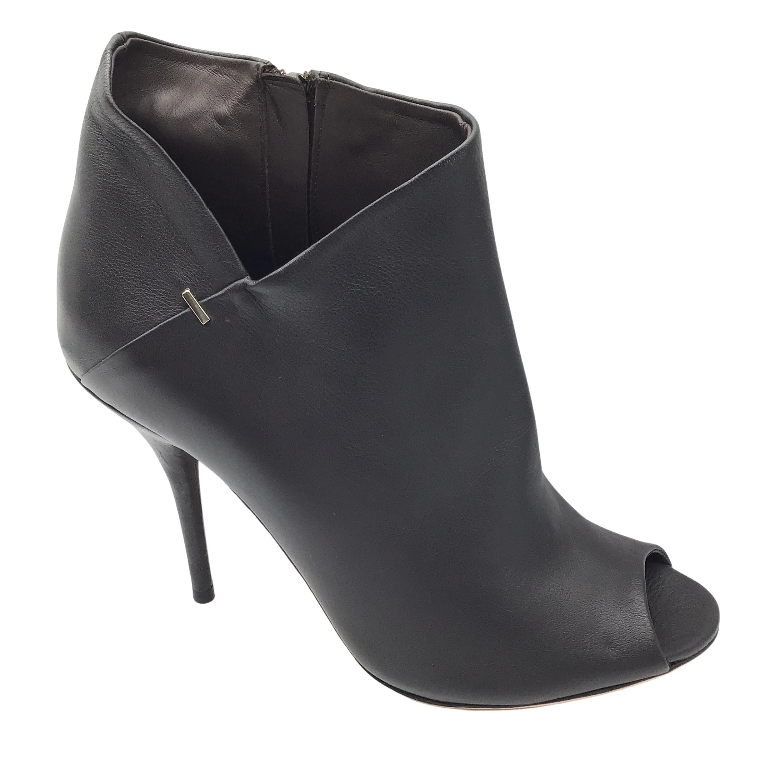 Calvin Klein Collection Dark Brown High Heeled Open Toe Leather Boots / Booties