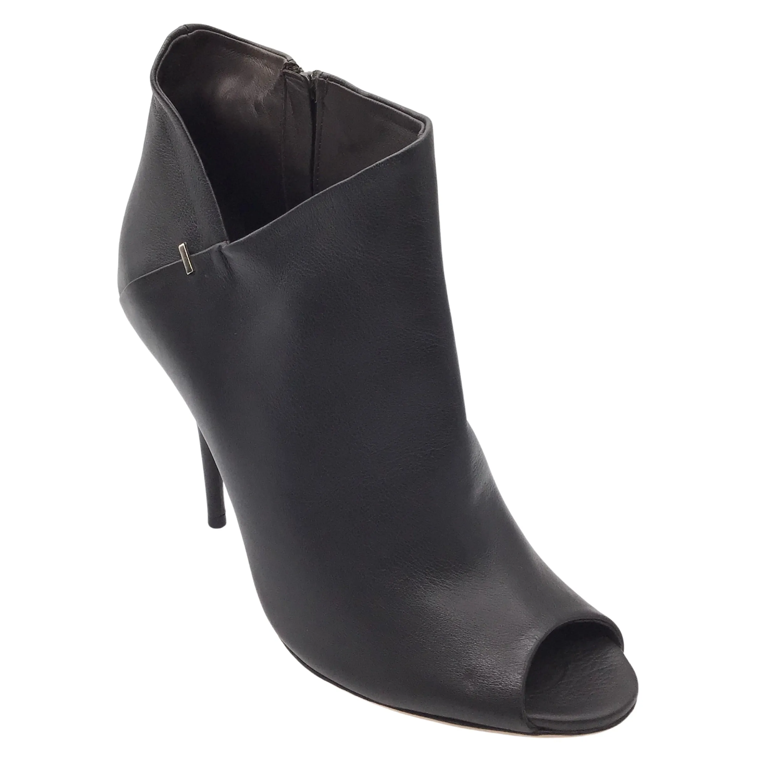 Calvin Klein Collection Dark Brown High Heeled Open Toe Leather Boots / Booties
