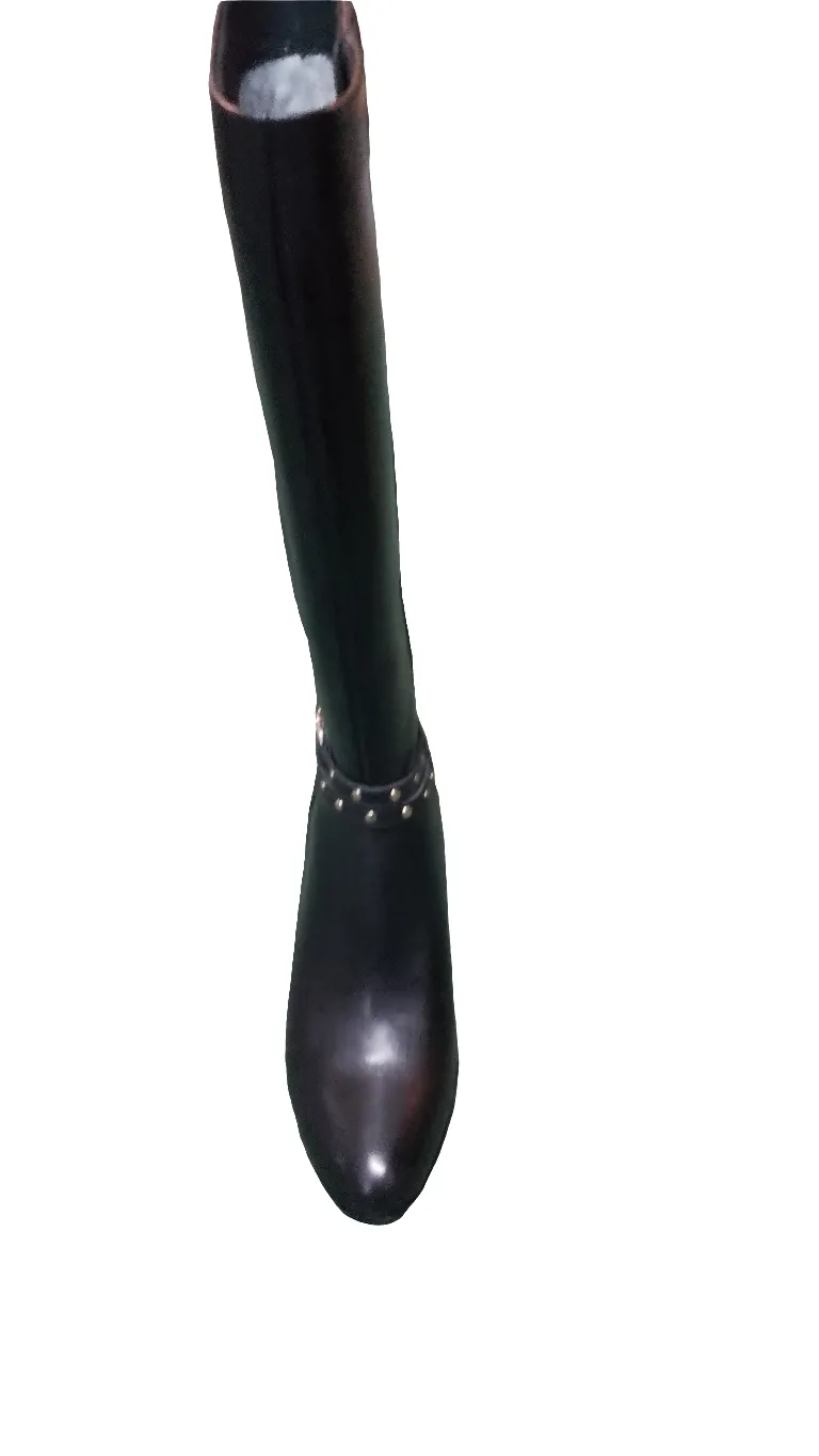 Caprice Black Leather Knee Length Heeled Boots