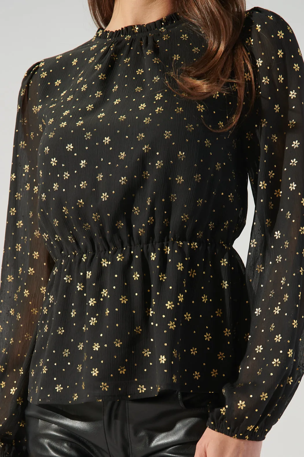 Chandra Gold Floral Back Cutout Peplum Top