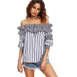 Chelsea Ruffle Shoulder Striped Top