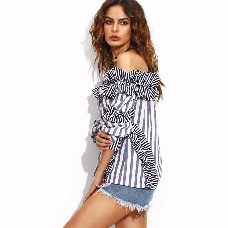 Chelsea Ruffle Shoulder Striped Top