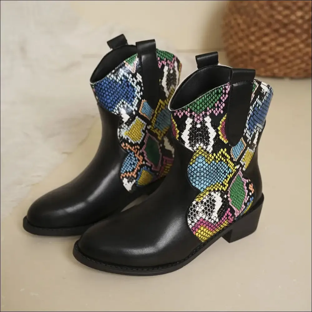Chic PU Leather Color Block Boots for Trendy Women