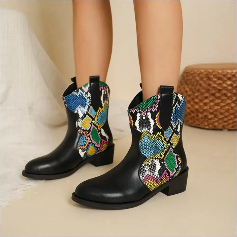 Chic PU Leather Color Block Boots for Trendy Women