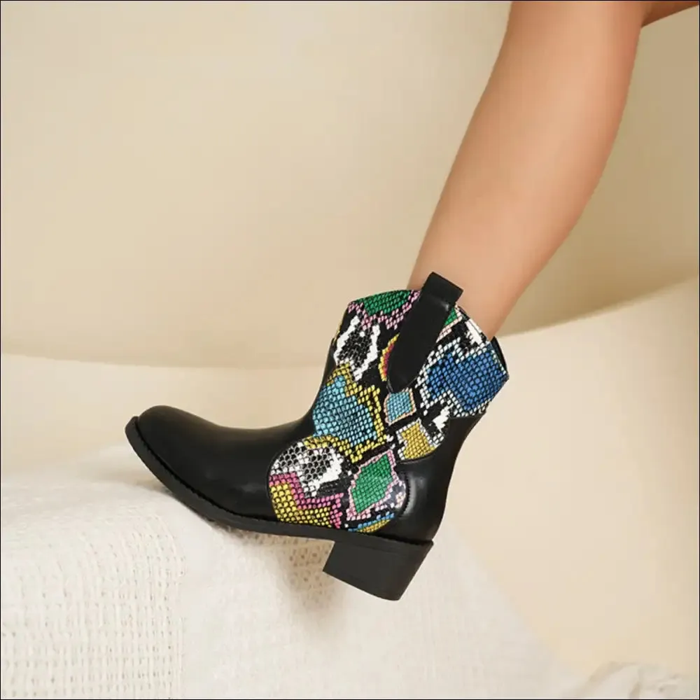 Chic PU Leather Color Block Boots for Trendy Women