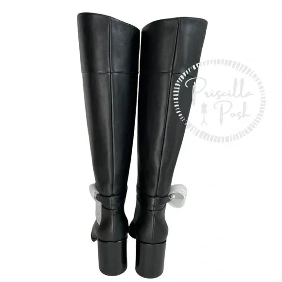 Christian Louboutin Black Lock 70 Leather Knee-high Boots Tall Block heel 39.5