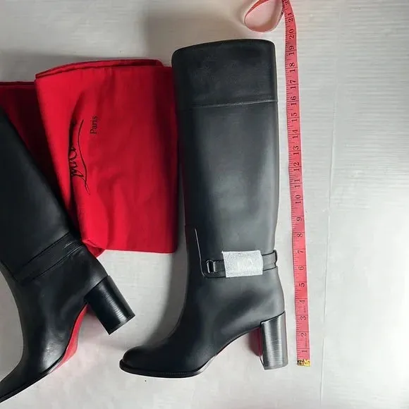 Christian Louboutin Black Lock 70 Leather Knee-high Boots Tall Block heel 39.5