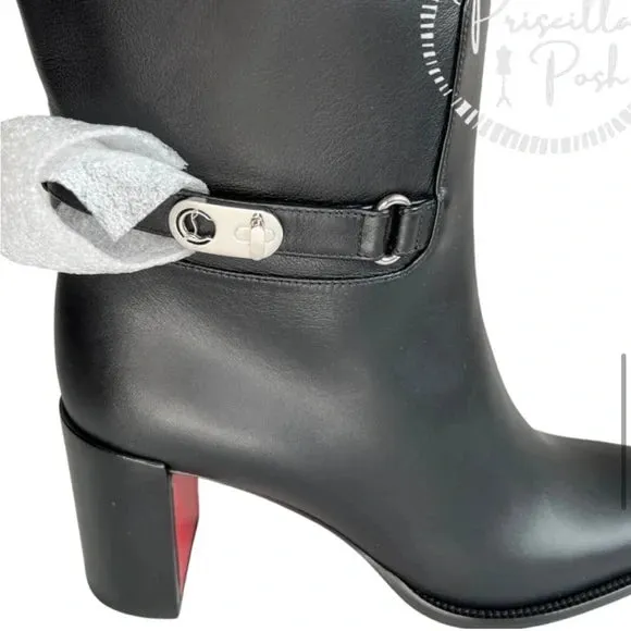 Christian Louboutin Black Lock 70 Leather Knee-high Boots Tall Block heel 39.5