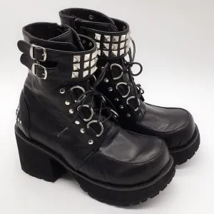 Classic Black Red Plaids Rivet Gothic Punk Rock Lace-up Lolita Ankle Boots  Chunky Heels Thick Platform Punk Lolita Cosplay Boot