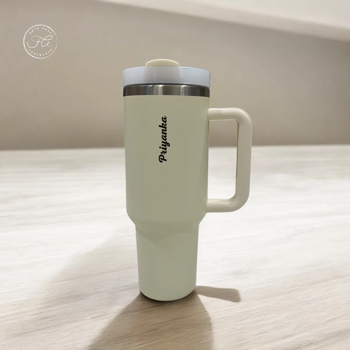 CLINK - [Personalised] 1.2L Stainless Steel Tumbler with Handle Straw & Lid - Ivory Mist Color