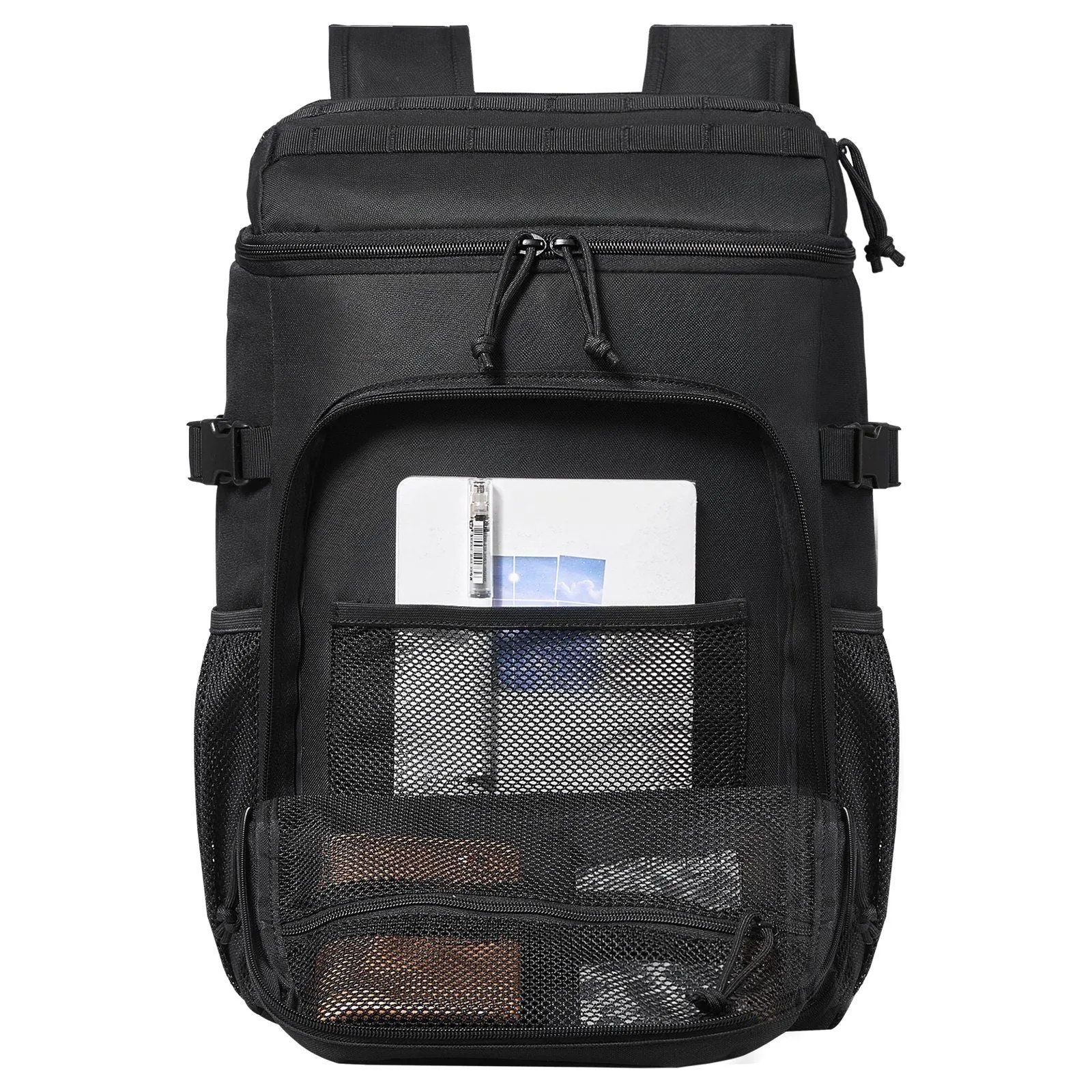 Cooler Bag, 25L Insulated Lunch Bag with Molle Design and Multi-Pocket, 600D Cooler Lunch Box with Removable Storage Bags, Soft Cooler for Office, Picnic, Hiking, Beach or Beverage, Black
