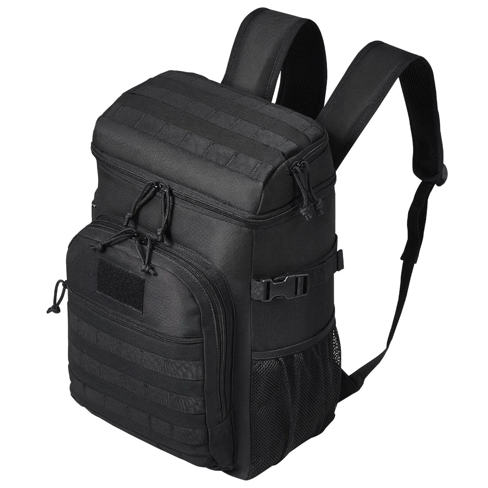 Cooler Bag, 25L Insulated Lunch Bag with Molle Design and Multi-Pocket, 600D Cooler Lunch Box with Removable Storage Bags, Soft Cooler for Office, Picnic, Hiking, Beach or Beverage, Black