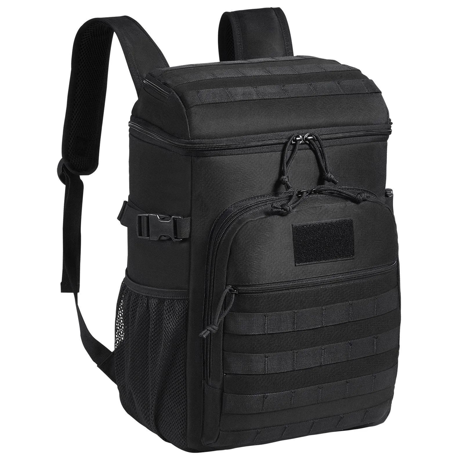 Cooler Bag, 25L Insulated Lunch Bag with Molle Design and Multi-Pocket, 600D Cooler Lunch Box with Removable Storage Bags, Soft Cooler for Office, Picnic, Hiking, Beach or Beverage, Black