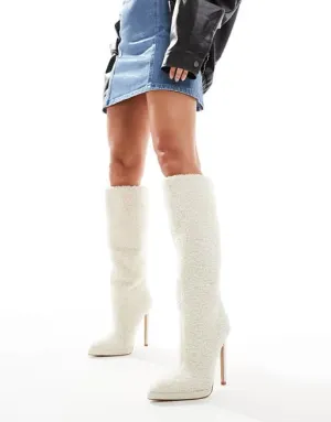 Cream Heeled Knee-High Boots