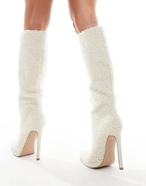 Cream Heeled Knee-High Boots