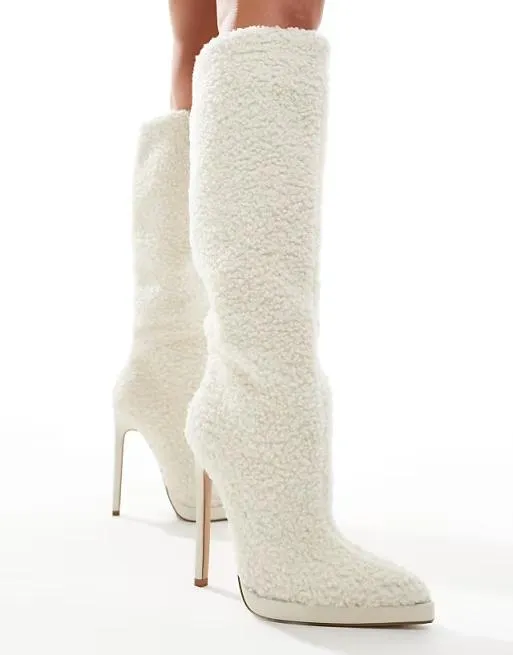 Cream Heeled Knee-High Boots