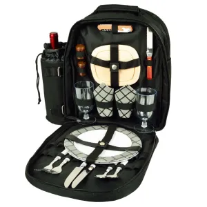(D) 2 Person Picnic Backpack Bag, Full Equipment Set for Outdoor Charcoal