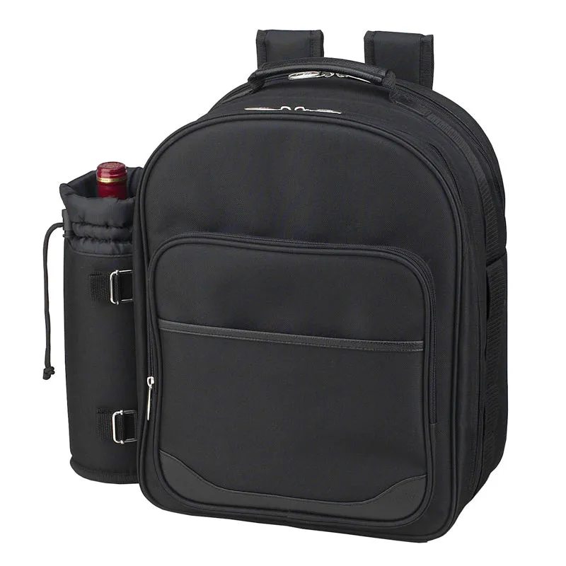 (D) 4 Person Picnic Backpack Bag, Full Equipment Set for Outdoor Charcoal